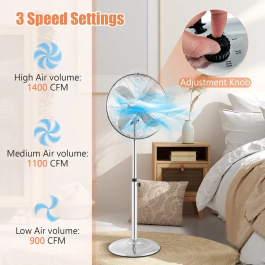 16 Inch Pedestal Standing Fan Oscillating Pedestal Fan with 3 Speeds and Adjustable Height-Silver