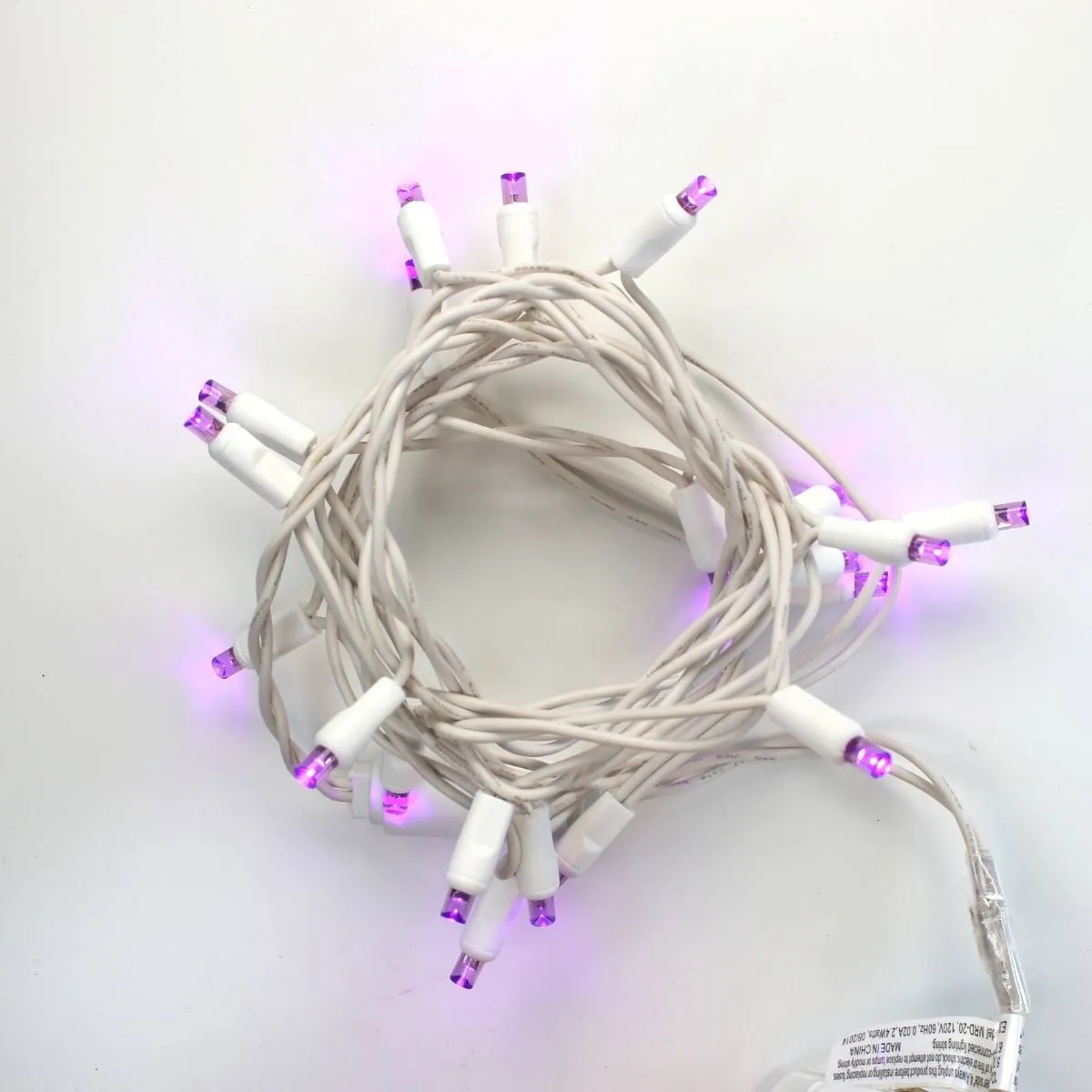 20-light Purple LED Craft Lights, White Wire