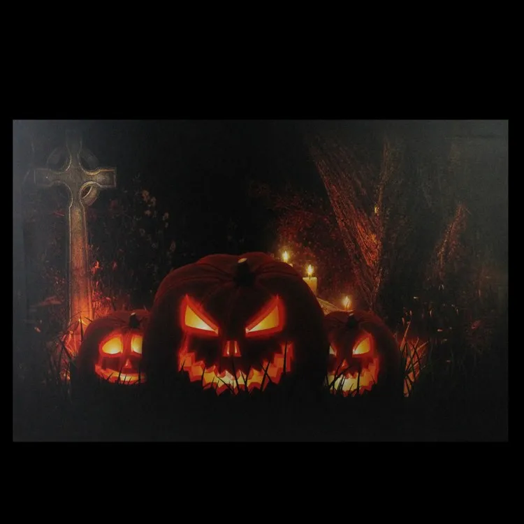 23.5" x 15.5" Jack-o'-Lantern in a Cemetery Halloween LED Lighted Canvas Wall Art