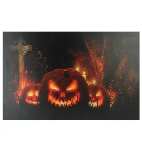 23.5" x 15.5" Jack-o'-Lantern in a Cemetery Halloween LED Lighted Canvas Wall Art