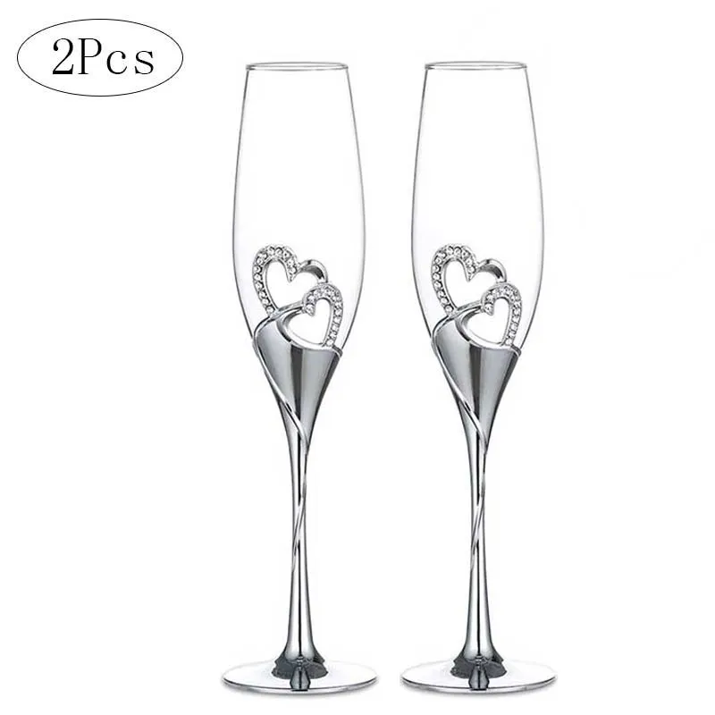 2Pcs Heart Shape Wine Glass Wedding Champagne Glass Wedding Goblet