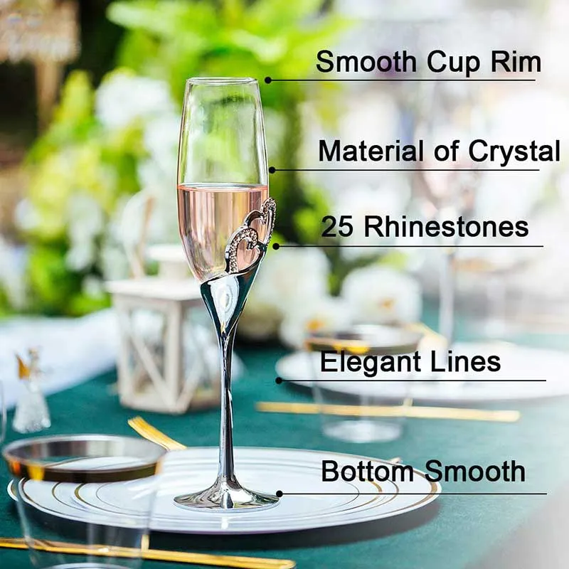 2Pcs Heart Shape Wine Glass Wedding Champagne Glass Wedding Goblet