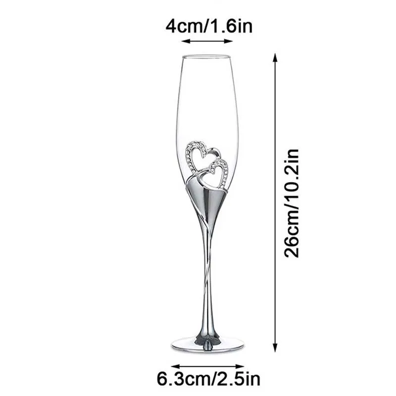 2Pcs Heart Shape Wine Glass Wedding Champagne Glass Wedding Goblet