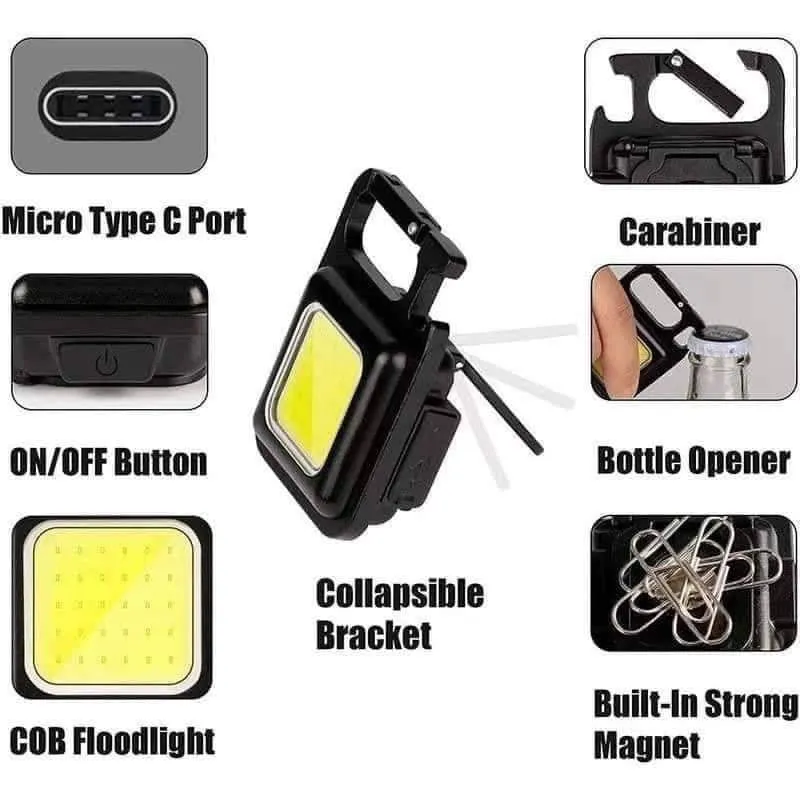 3 Pcs LED Keychain COB Rechargeable Flashlight - Mini Portable Multifunctional Work Light