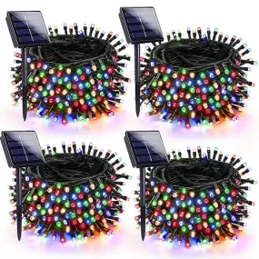 4-Pack 180FT Solar Christmas Lights Outdoor Waterproof, Super Bright 320 LED Solar String Lights with 8 Lighting Modes, Green Wire Twinkle Solar Tree Lights for Xmas Party Garden Decor (Multicolor)