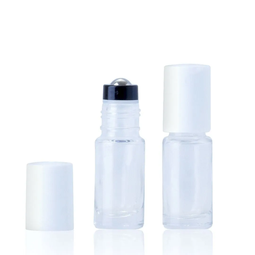 5ml Clear Glass Roller Bottle with White Lid (5 pack)