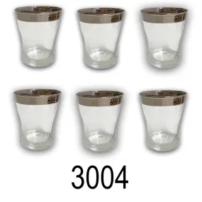 6 PC Short Silver Versace Inspired Design Glass Cups