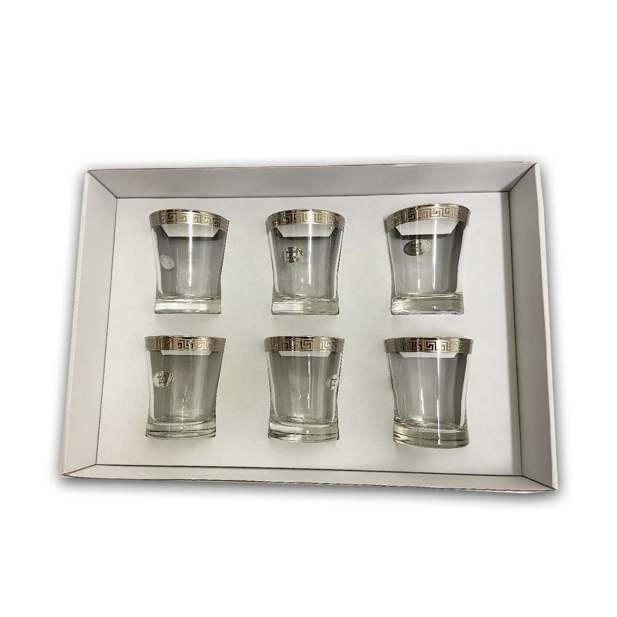 6 PC Short Silver Versace Inspired Design Glass Cups