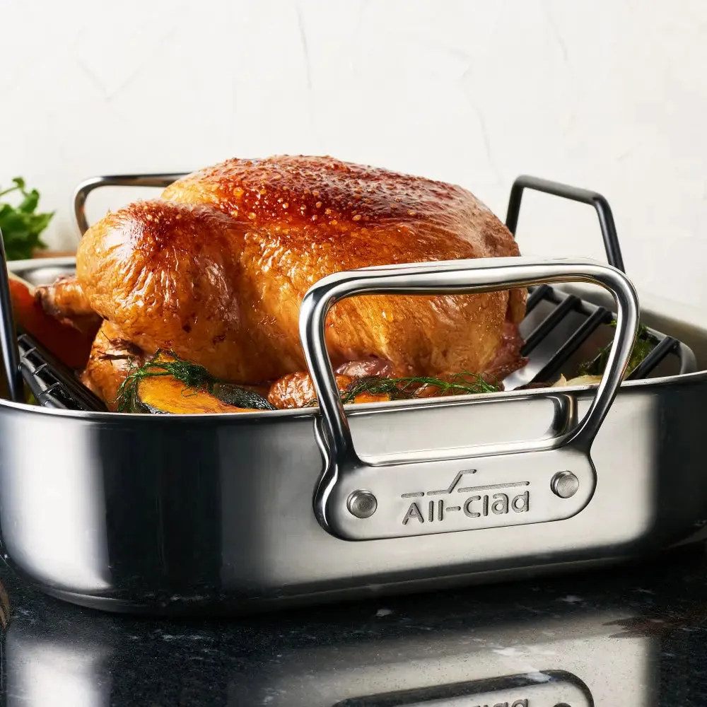 All-Clad Large Stainless Steel Roaster with Rack, 13 x 16 inch - E752C264