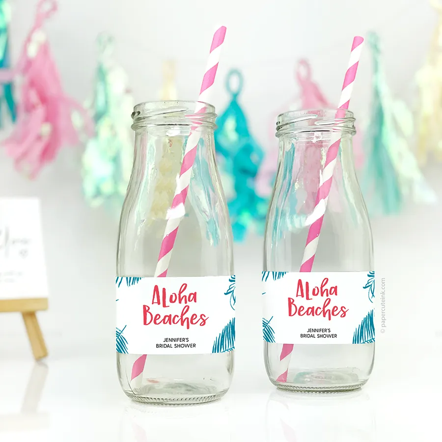 Aloha Beaches Bridal Shower Water Bottle Sticker Labels