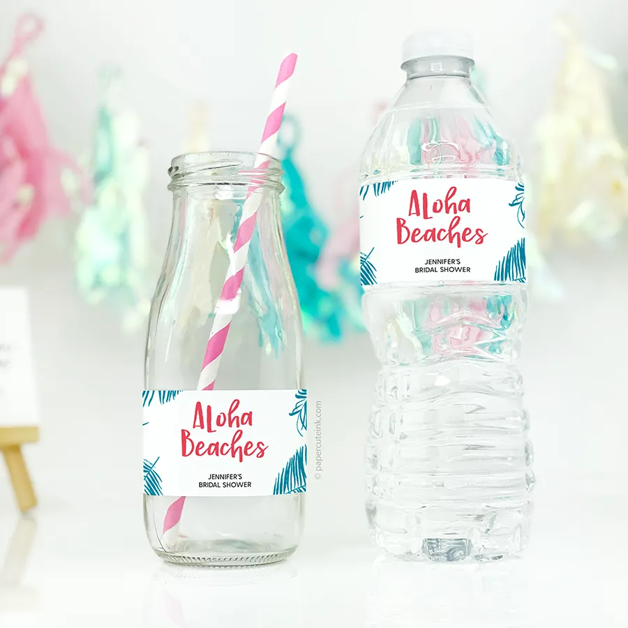 Aloha Beaches Bridal Shower Water Bottle Sticker Labels