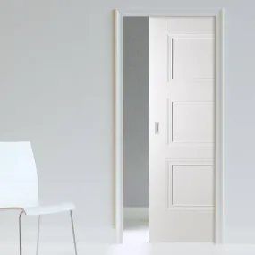 Amsterdam 3 Panel Single Evokit Pocket Door - White Primed