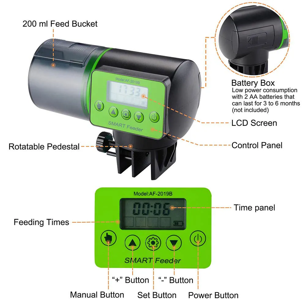 AquaBasik Automatic Fish Feeder 200ml LCD Timer