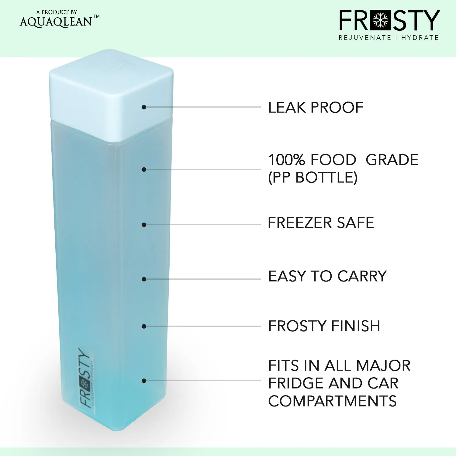 Aquaqlean Frosty Plastic Fridge Water Bottle - Azure Blue (1pc pack)  I Food Grade I Gift Set I Gym Use I Office Use I Home Use