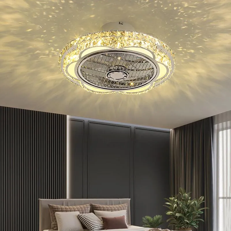 Art Led Celing Fan Pendant Lamp Light Chandelier Smart APP Remote Control Restaurant Bedroom Study Nordic Crystal