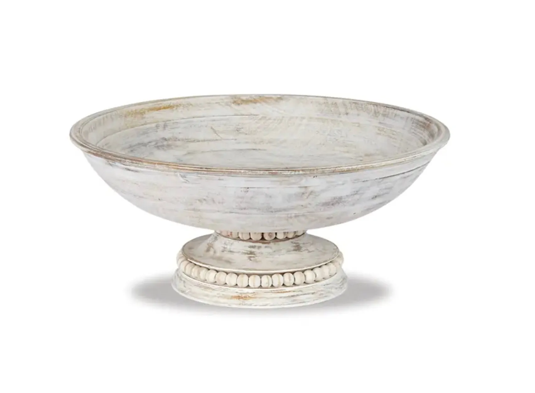 Beaded Wood Pedestal Bowl