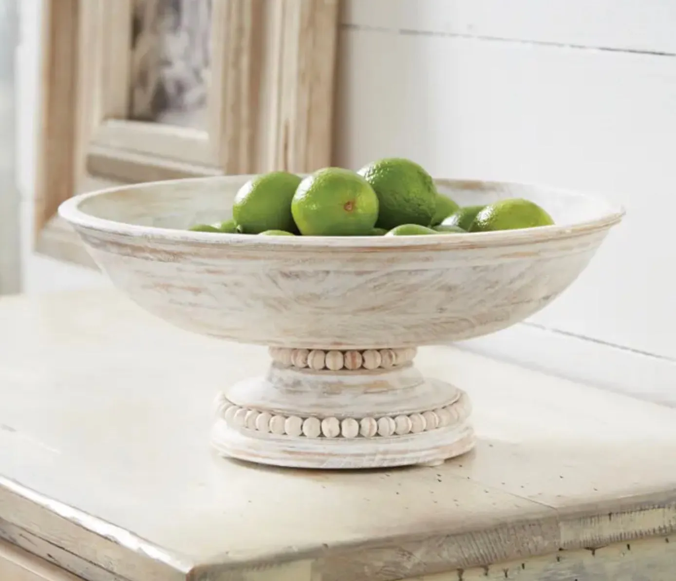 Beaded Wood Pedestal Bowl