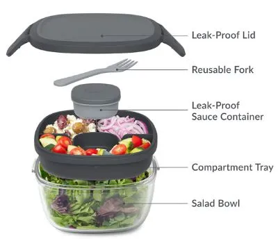 Bentgo All-in-one Glass Salad Container - Dark Grey