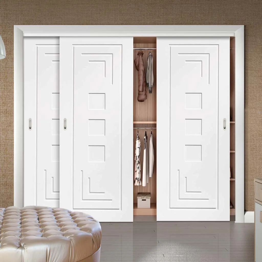 Bespoke Altino Flush 3 Door Maximal Wardrobe and Frame Kit - White Primed