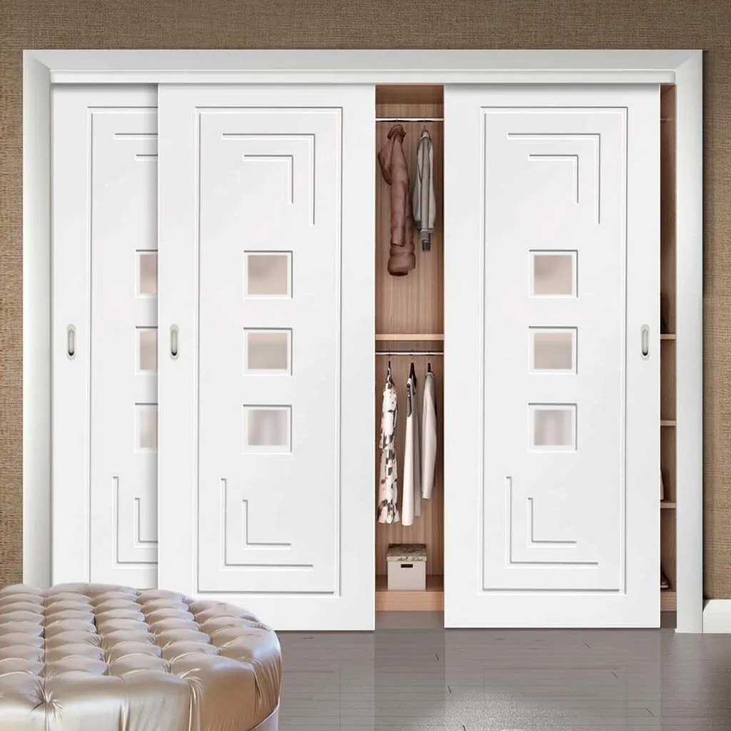 Bespoke Altino Glazed 3 Door Maximal Wardrobe and Frame Kit - White Primed