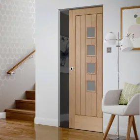 Bespoke Contemporary Suffolk Oak 4L Glazed Single Frameless Pocket Door - Clear Glass