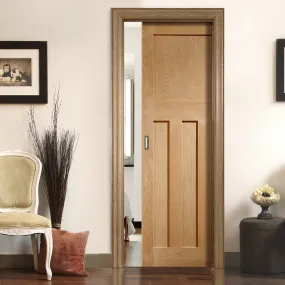 Bespoke DX 1930'S Oak Panel Single Pocket Door - Prefinished