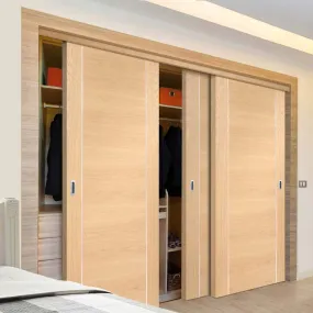 Bespoke Forli Oak Flush 3 Door Maximal Wardrobe and Frame Kit - Aluminium Inlay - Prefinished