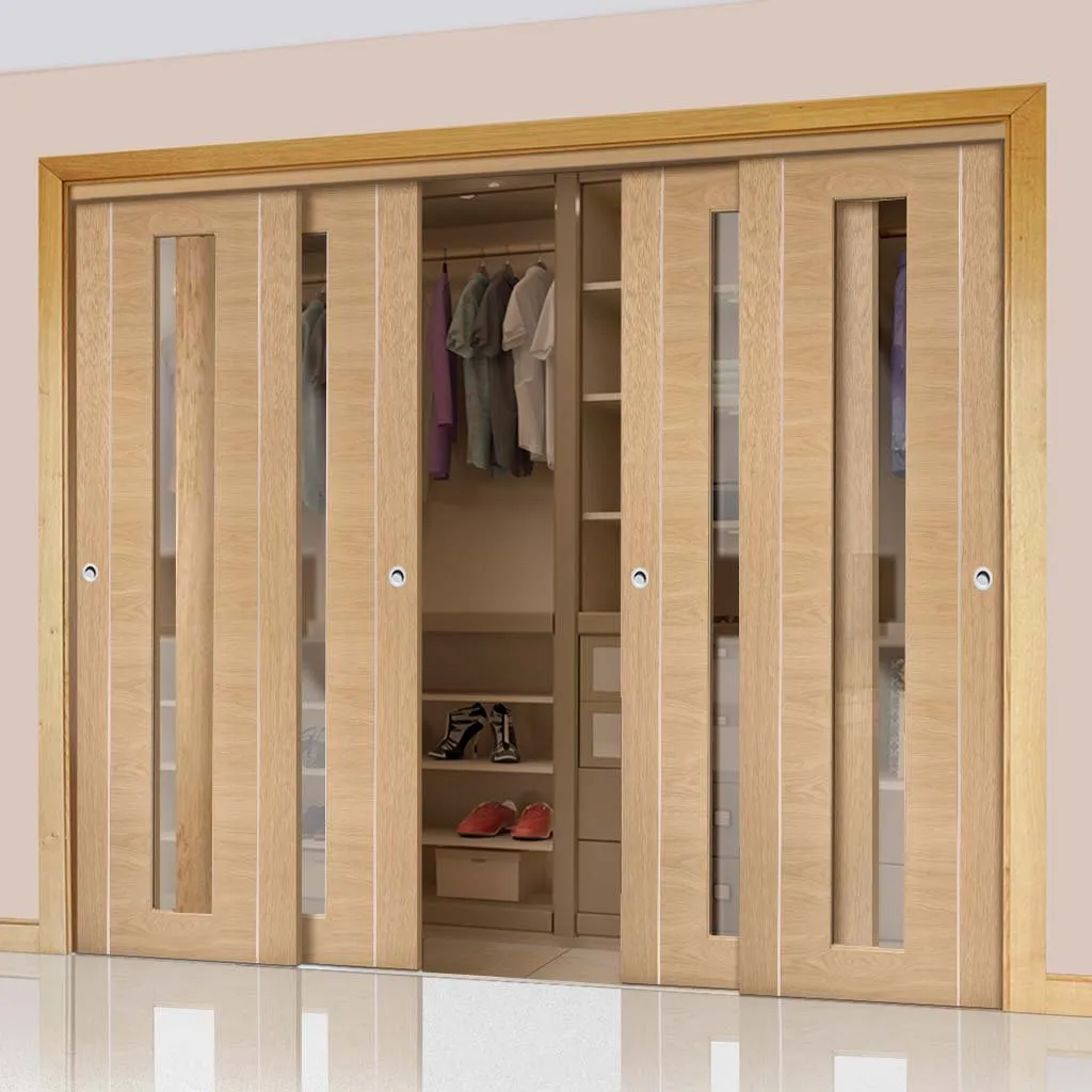 Bespoke Forli Oak Glazed 4 Door Maximal Wardrobe and Frame Kit - Aluminium Inlay - Prefinished