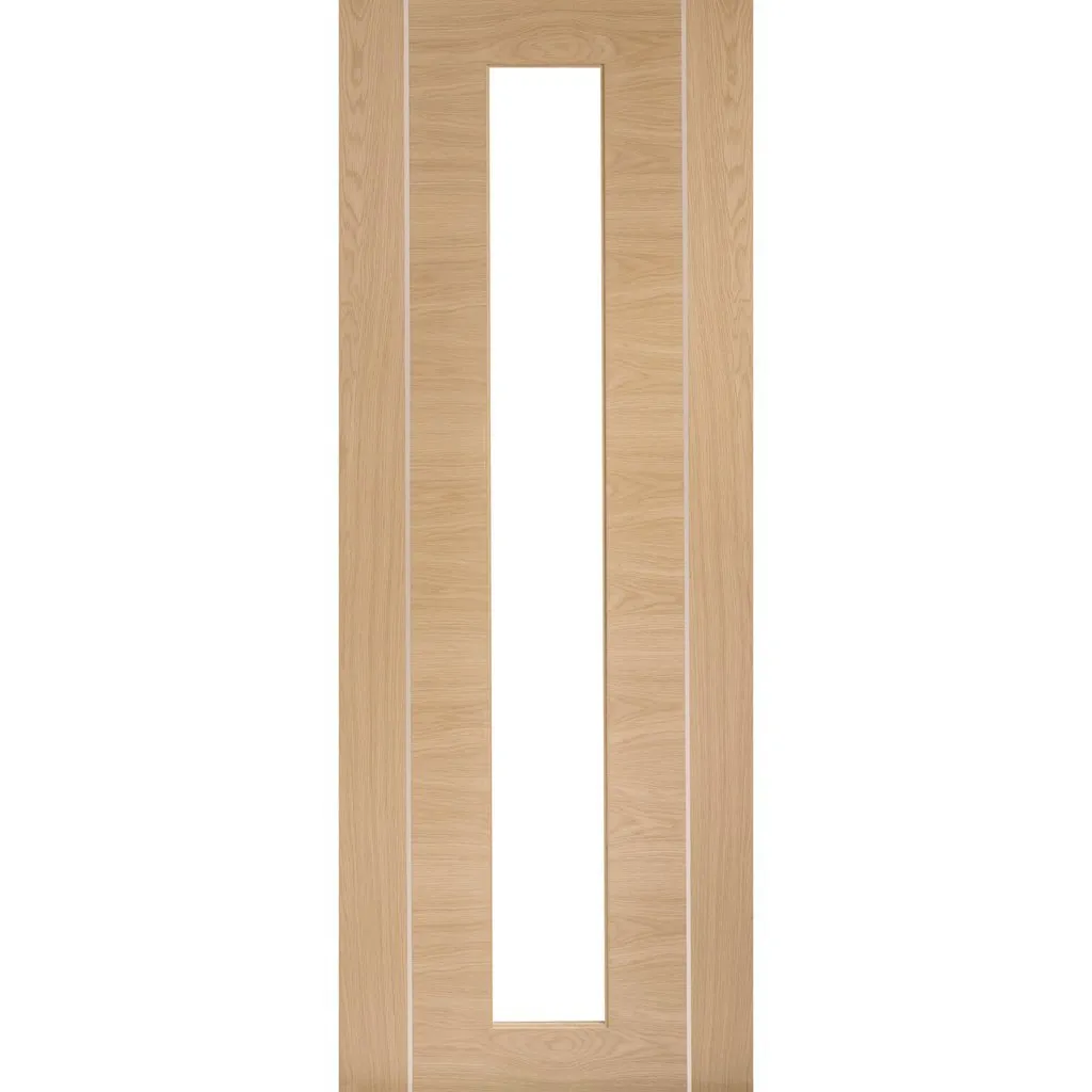 Bespoke Forli Oak Glazed Double Frameless Pocket Door - Aluminium Inlay - Prefinished