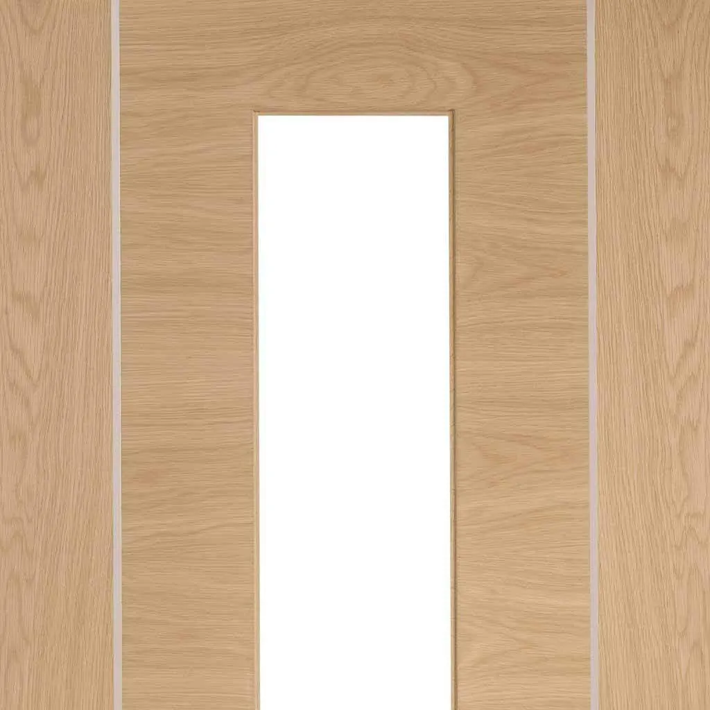 Bespoke Forli Oak Glazed Double Frameless Pocket Door - Aluminium Inlay - Prefinished