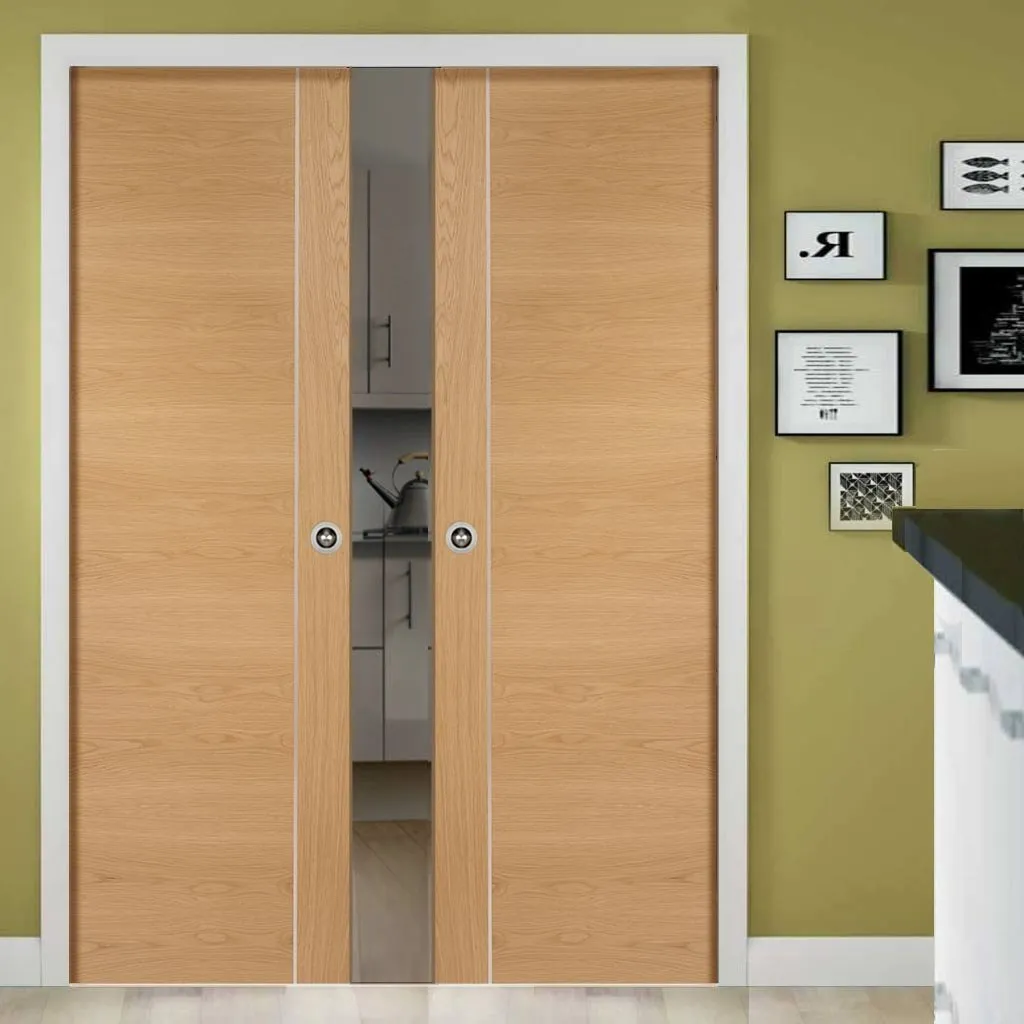 Bespoke Forli Walnut Flush Double Pocket Door - Aluminium Inlay - Prefinished