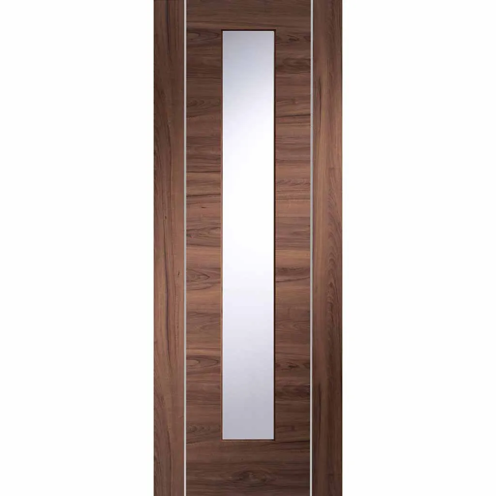 Bespoke Forli Walnut Glazed Double Frameless Pocket Door - Aluminium Inlay - Prefinished