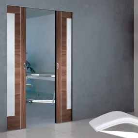 Bespoke Forli Walnut Glazed Double Frameless Pocket Door - Aluminium Inlay - Prefinished