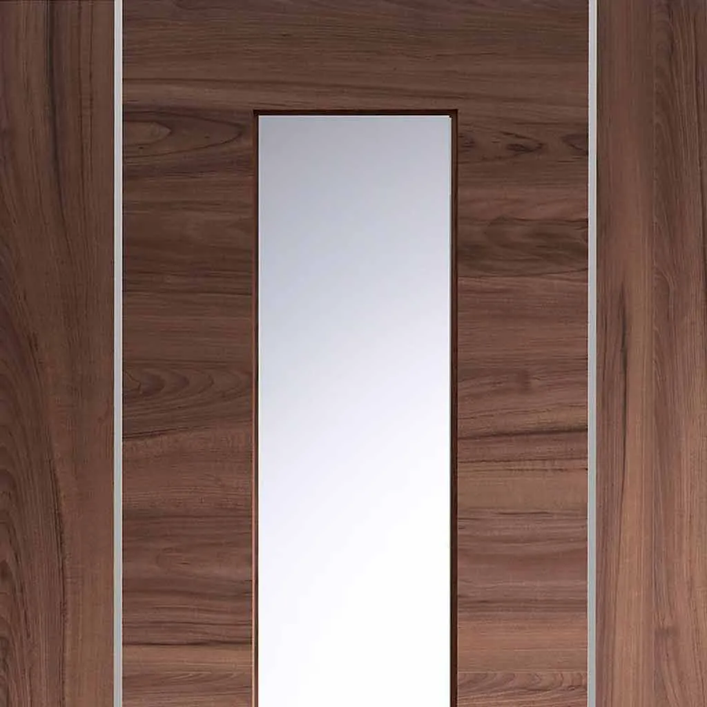 Bespoke Forli Walnut Glazed Double Frameless Pocket Door - Aluminium Inlay - Prefinished