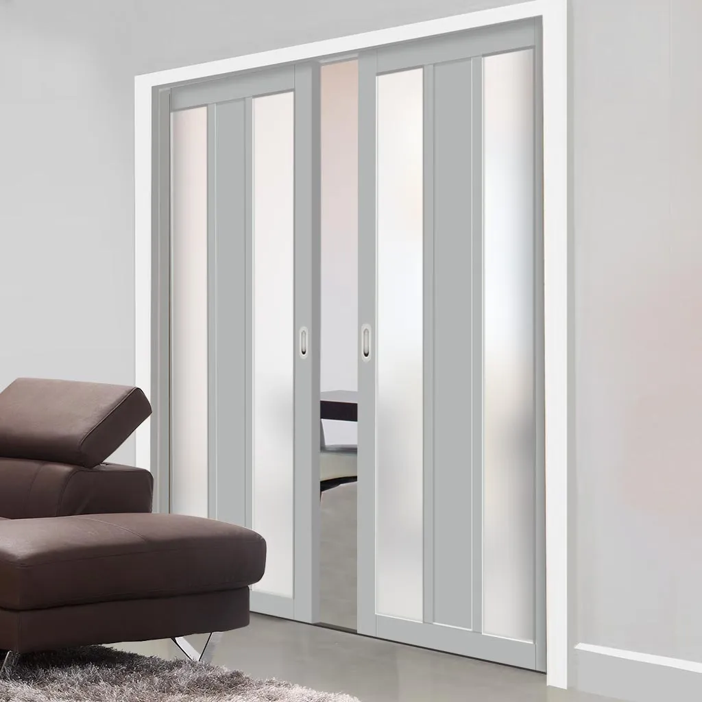 Bespoke Handmade Eco-Urban® Avenue 2 Pane 1 Panel Double Evokit Pocket Door DD6410SG Frosted Glass - Colour Options