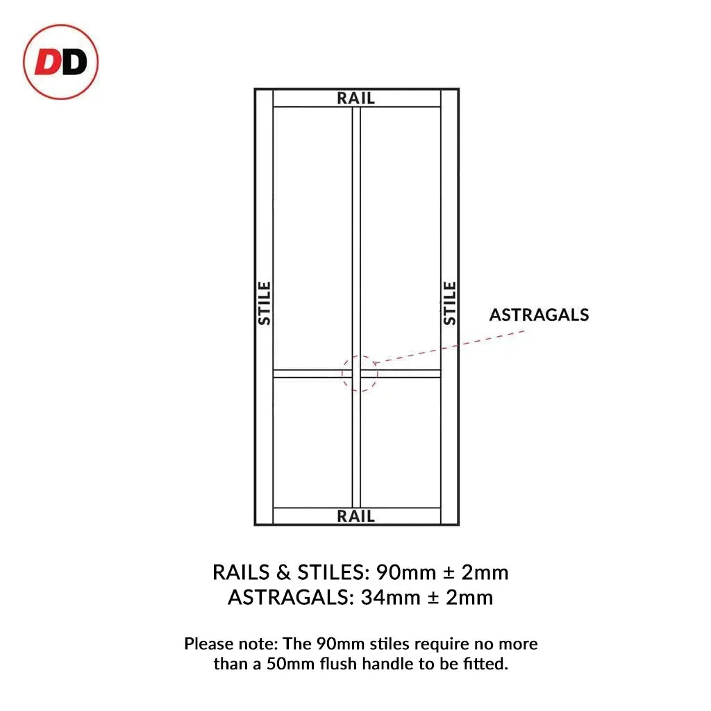 Bespoke Handmade Eco-Urban® Bronx 4 Pane Double Absolute Evokit Pocket Door DD6315SG - Frosted Glass - Colour Options