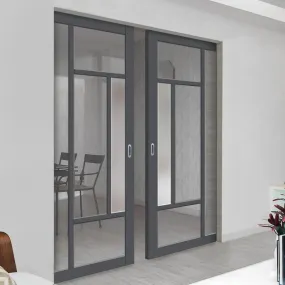 Bespoke Handmade Eco-Urban® Portobello 5 Pane Double Absolute Evokit Pocket Door DD6438G Clear Glass(1 FROSTED PANE) - Colour Options