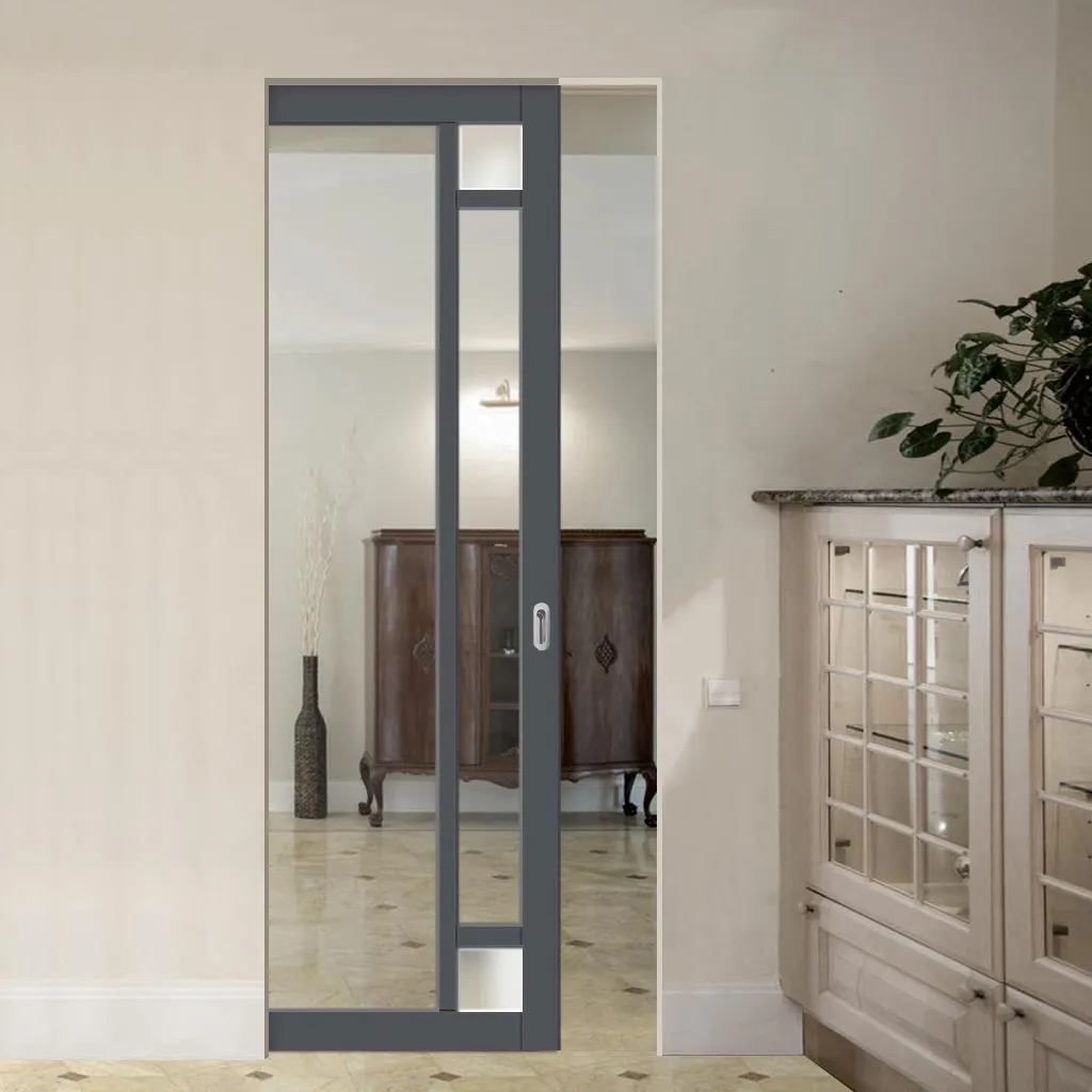 Bespoke Handmade Eco-Urban® Suburban 4 Pane Single Absolute Evokit Pocket Door DD6411G Clear Glass(2 FROSTED CORNER PANES)- Colour Options