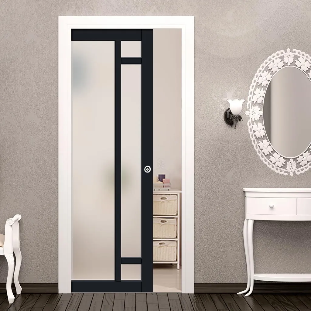 Bespoke Handmade Eco-Urban® Suburban 4 Pane Single Evokit Pocket Door DD6411SG Frosted Glass - Colour Options