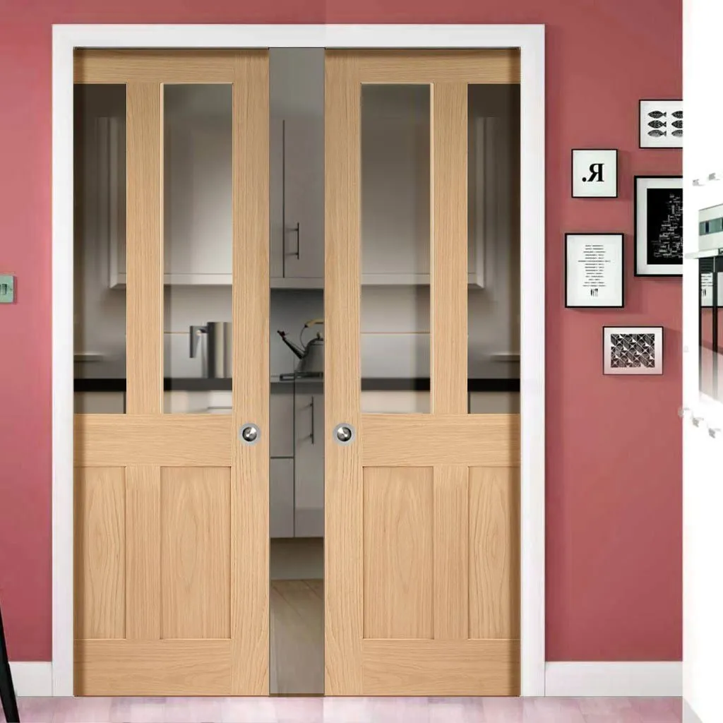 Bespoke Malton Oak Shaker 2P & 2L Glazed Double Pocket Door