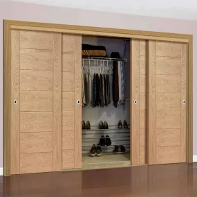 Bespoke Palermo Flush Oak 4 Door Maximal Wardrobe and Frame Kit