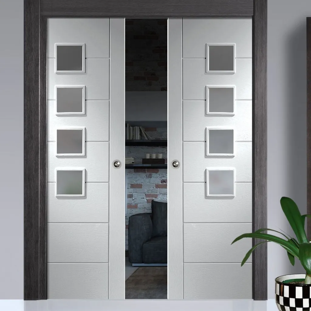 Bespoke Palermo White Primed Glazed Double Pocket Door