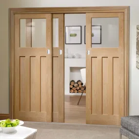 Bespoke Pass-Easi DX Oak 1930's Glazed - 3 Sliding Doors and Frame Kit