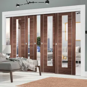 Bespoke Pass-Easi Forli Walnut Glazed - 4 Sliding Doors and Frame Kit - Aluminium Inlay - Prefinished