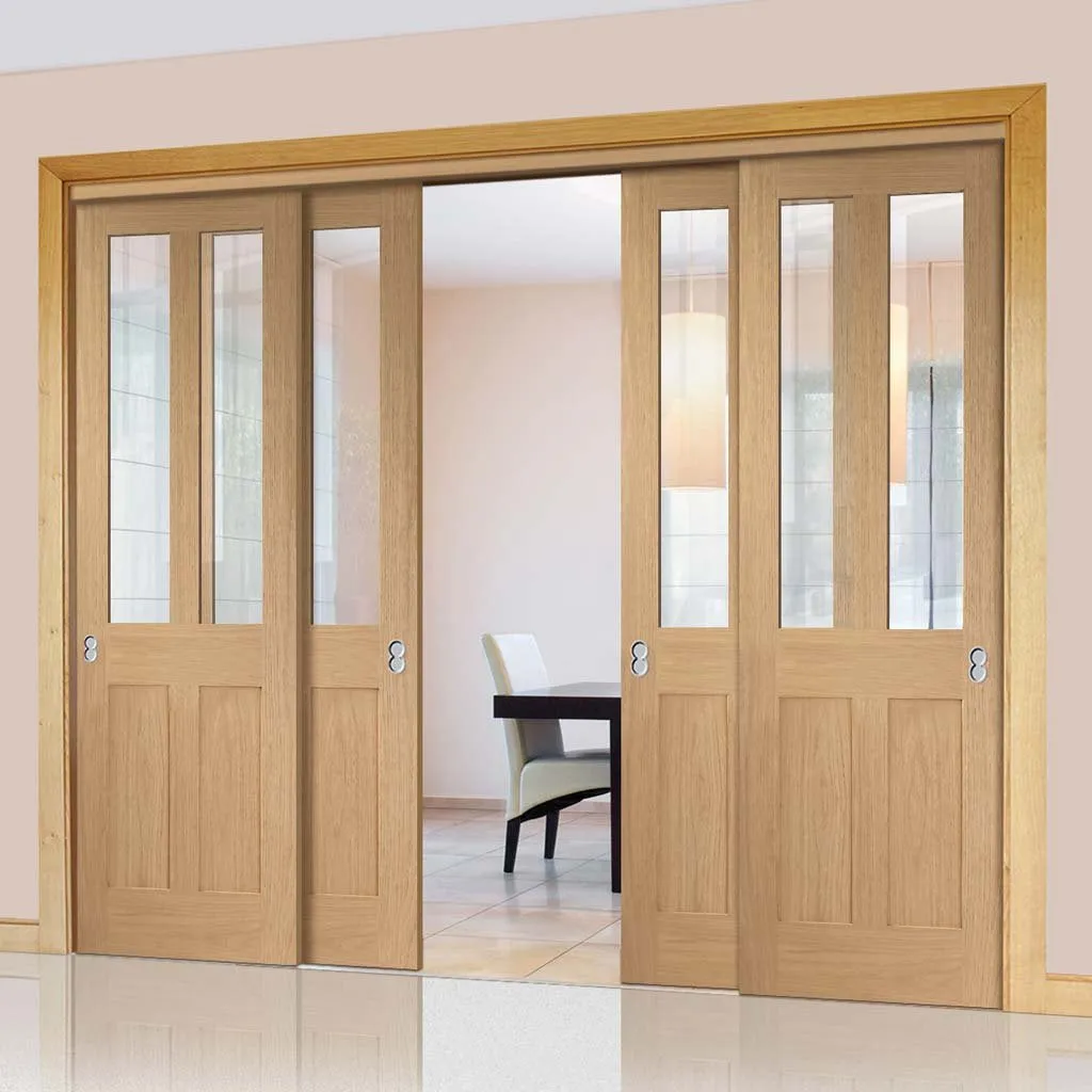 Bespoke Pass-Easi Malton Oak Shaker 2L Glazed - 4 Sliding Doors and Frame Kit