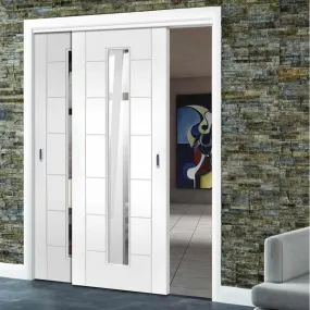 Bespoke Pass-Easi Palermo 1L Glazed - 2 Sliding Doors and Frame Kit - White Primed