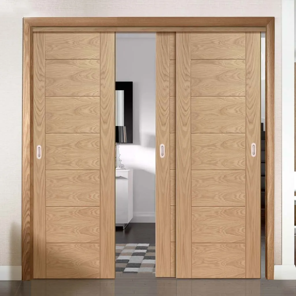 Bespoke Pass-Easi Palermo Flush Oak - 3 Sliding Doors and Frame Kit