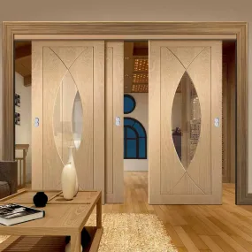 Bespoke Pass-Easi Pesaro Oak Glazed - 3 Sliding Doors and Frame Kit