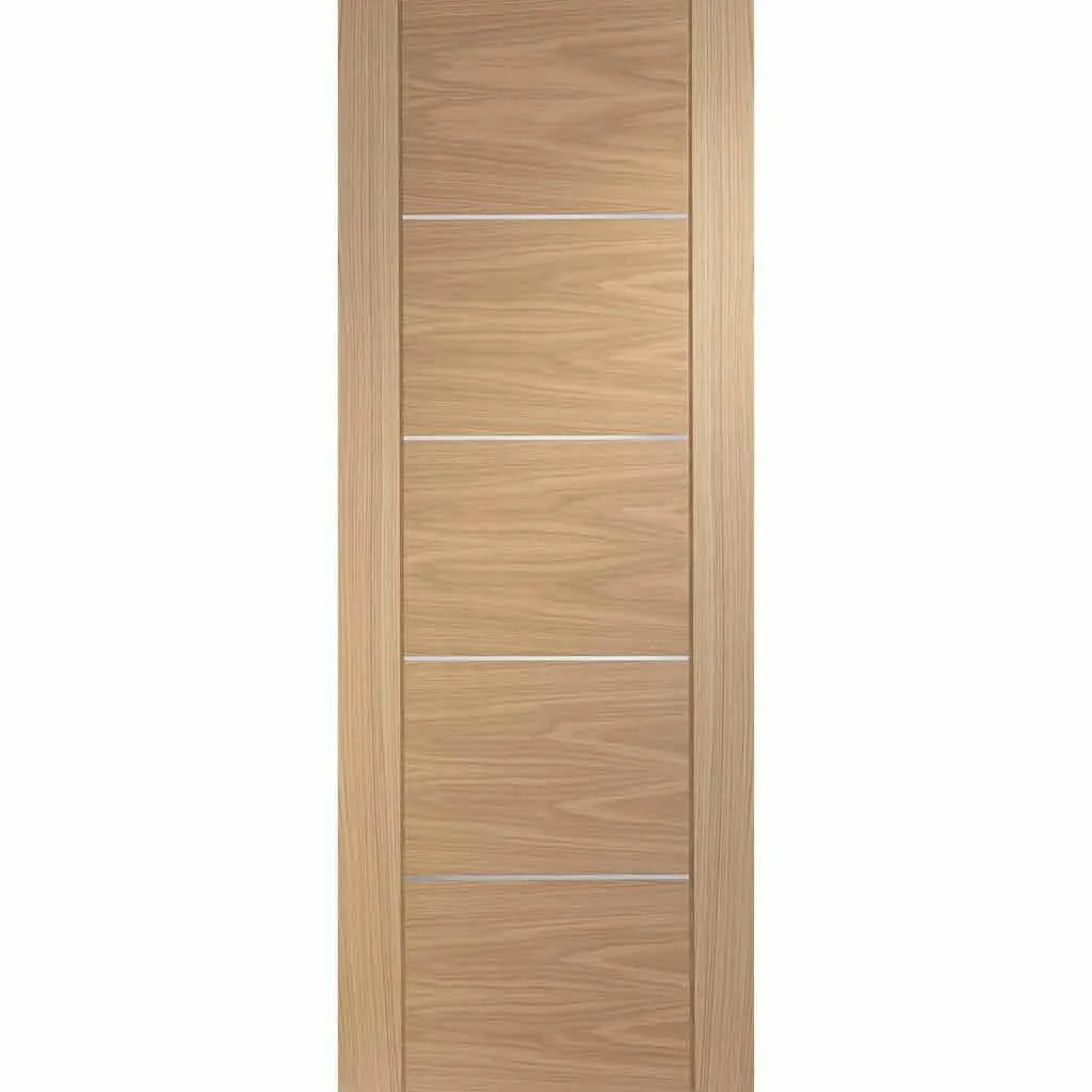 Bespoke Pass-Easi Portici Oak Flush - 2 Sliding Doors and Frame Kit - Aluminium Inlay - Prefinished