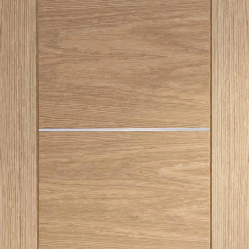 Bespoke Pass-Easi Portici Oak Flush - 2 Sliding Doors and Frame Kit - Aluminium Inlay - Prefinished